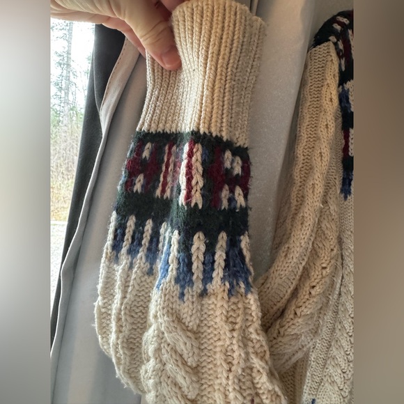 Zara size large jacquard knit cardigan cream blue green red EUC - Picture 5 of 10